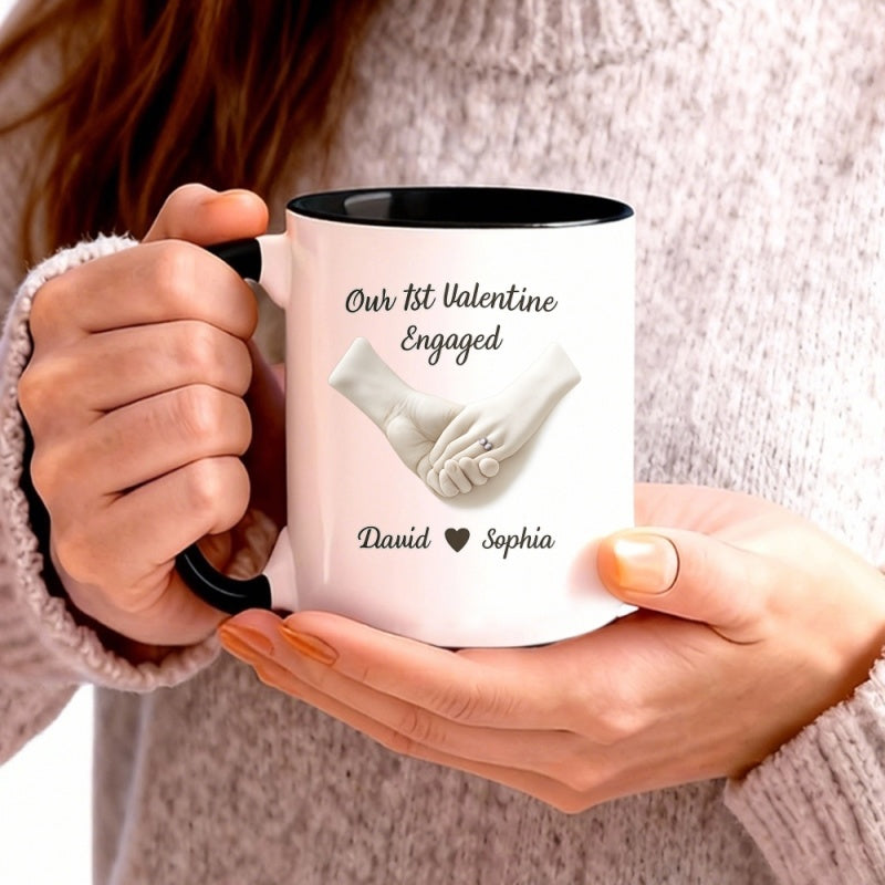 Tailorly Black Accent 11 oz Mug - our first valentines day engaged david and unique valentines gift