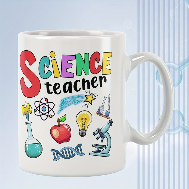 Tailorly White Ceramic 11 oz Mug - Science Teacher Colorful Educational Symbols Including Microscope And Atom Mug