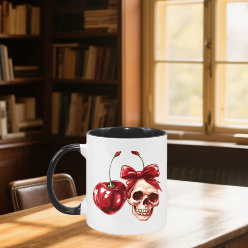 Tailorly Black Accent 11 oz Mug - gothic cherry skull