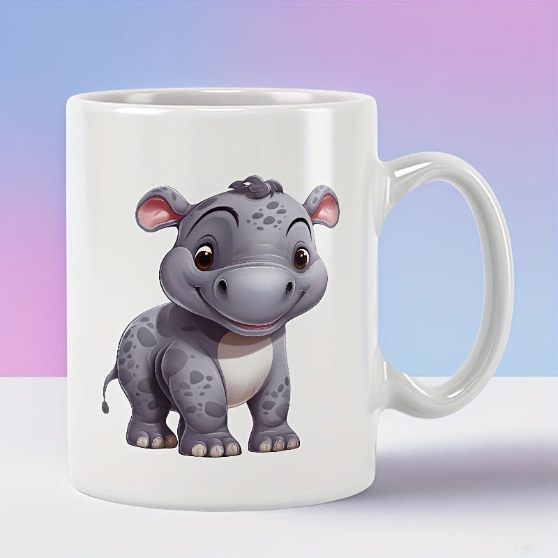 Tailorly White Ceramic 11 oz Mug - Adorable Gray Baby Rhino Standing Firmly With A Friendly Smile Rhino