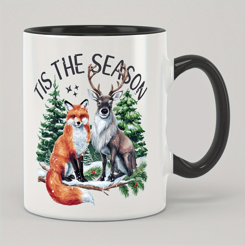 Tailorly Black Accent 11 oz Mug - christmas fox and deer heat transfer pattern