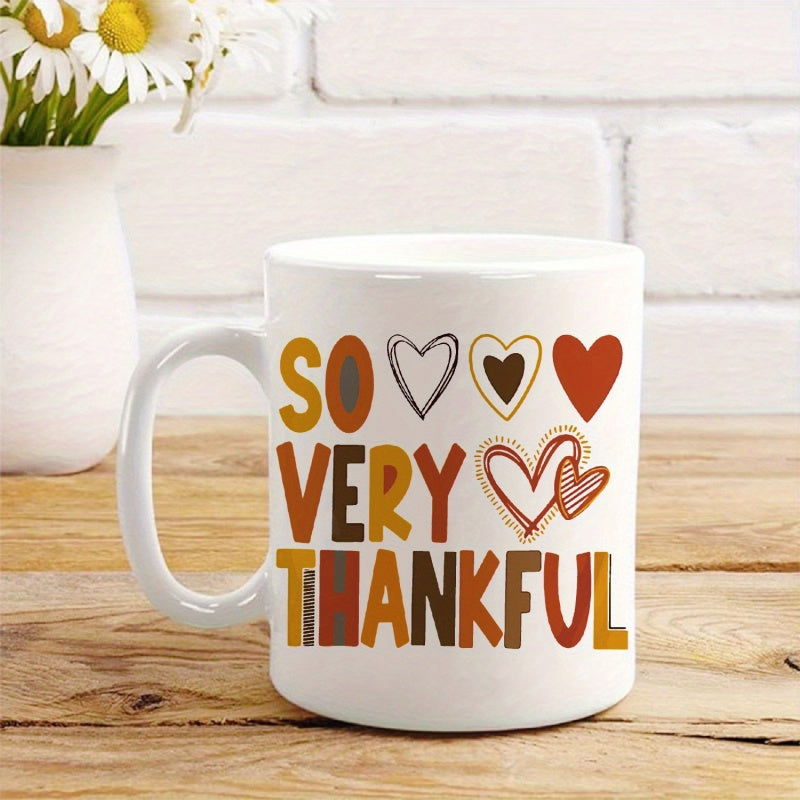 Tailorly White Ceramic 11 oz Mug - So Very Thankful Warm Colored Hearts With Hand Drawn Outlines On