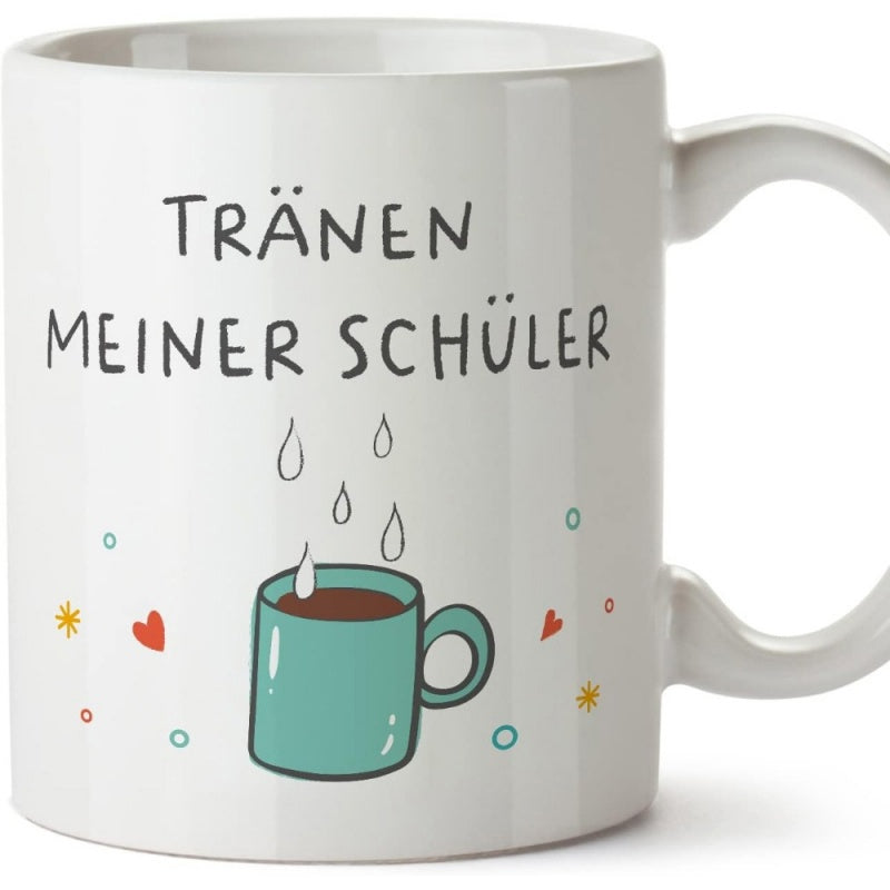 Tailorly White Ceramic 11 oz Mug - Hand Drawn Teal Coffee Cup Featuring Teardrops Hearts And Little Stars Mug