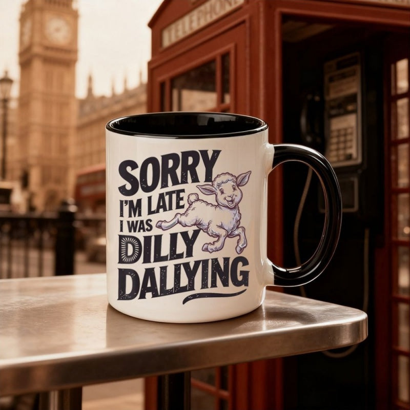 Tailorly Black Accent 11 oz Mug - black text with circular lamb