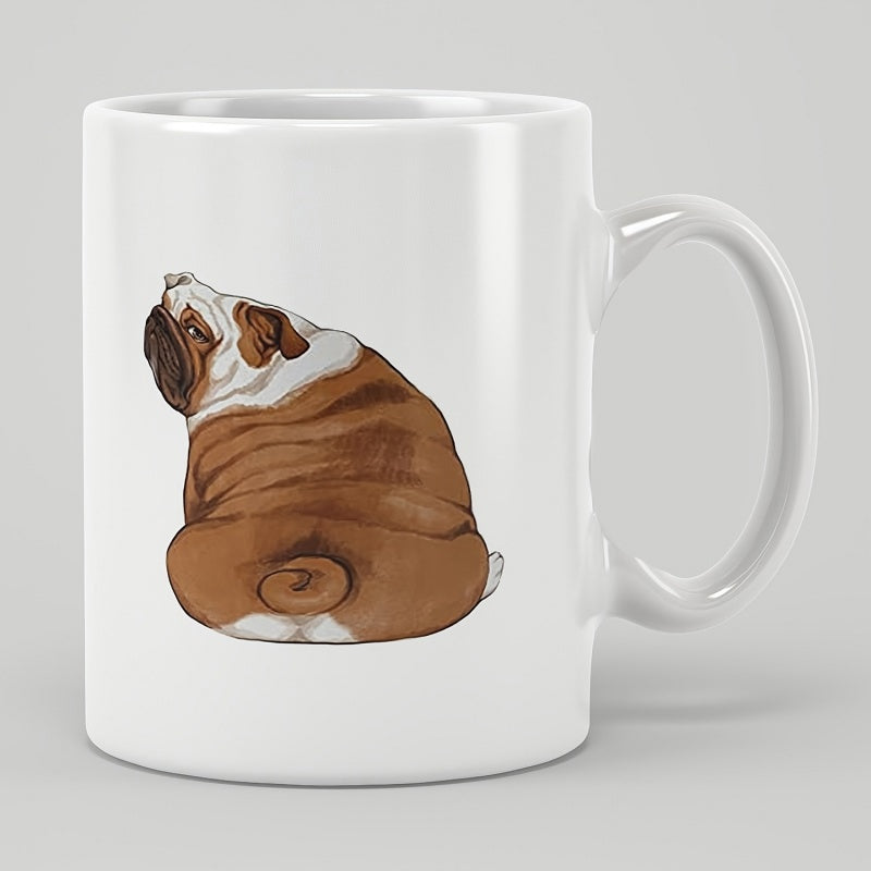 Tailorly White Ceramic 11 oz Mug - Adorable Brown And White Sitting Animal Looking Back With Curled Tail Bulldog
