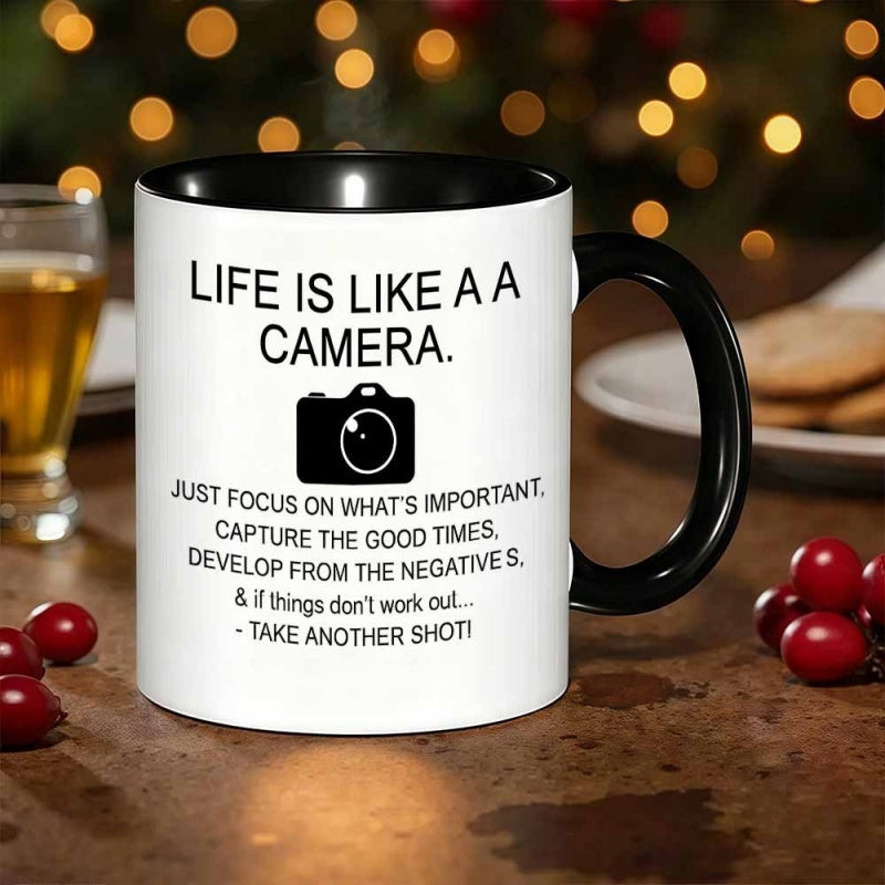 Tailorly Black Accent 11 oz Mug - quirky camera themed