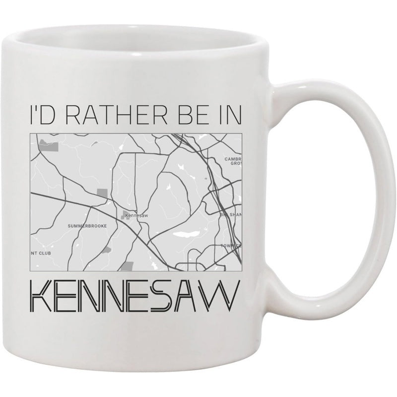 Tailorly White Ceramic 11 oz Mug - Id Rather Be In Kennesaw Minimalist Geographic Street Map Outline Featuring Detailed City Road Intersections Map