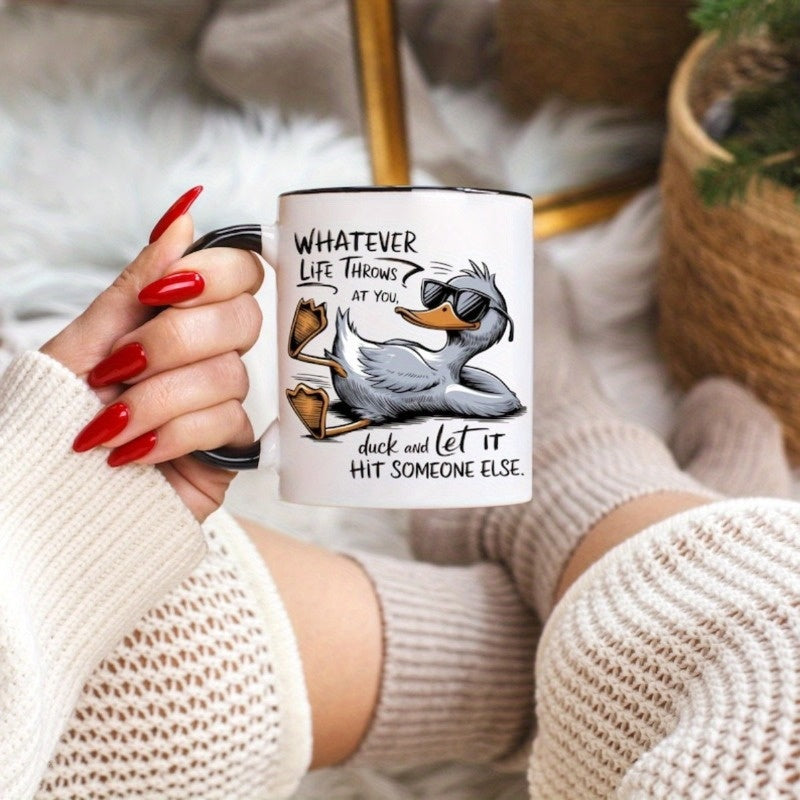 Tailorly Black Accent 11 oz Mug - throws at you duck