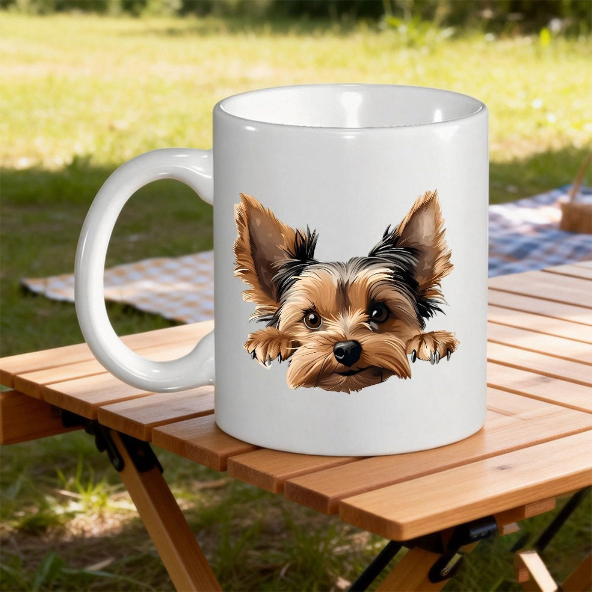 Tailorly White Ceramic 11 oz Mug - Cute Yorkshire Terrier Face Peeking With Realistic Furry Paws Dog
