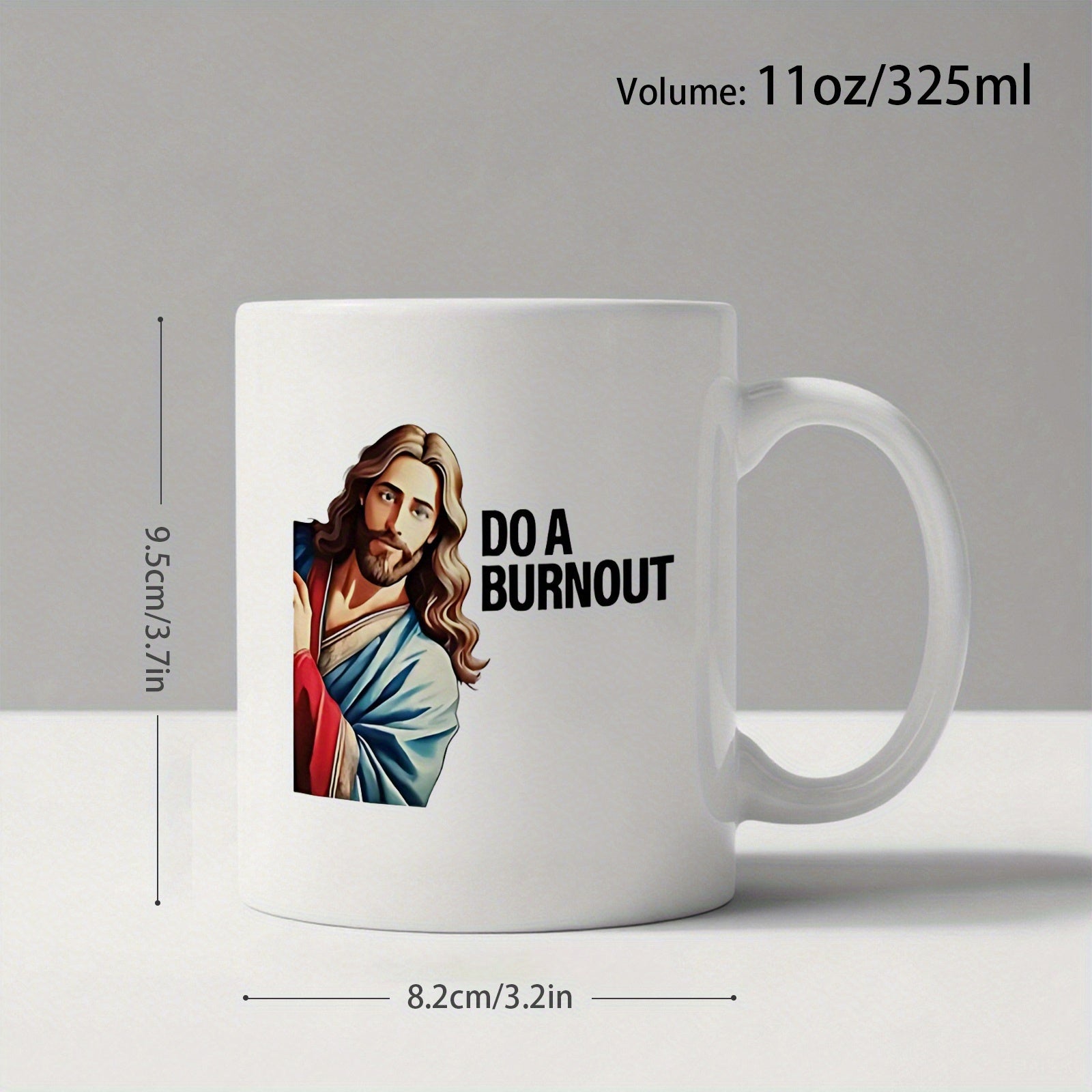 Tailorly White Ceramic 11 oz Mug - Do A Burnout Religious Figure Peeking From Behind Corner In Humorous Illustration Jesus