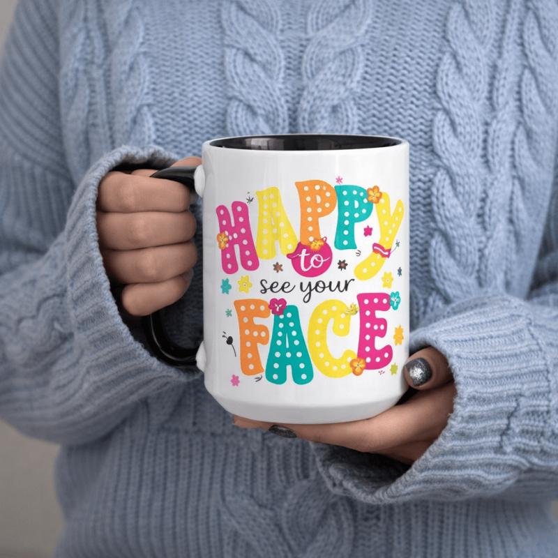 Tailorly Black Accent 11 oz Mug - happy to see