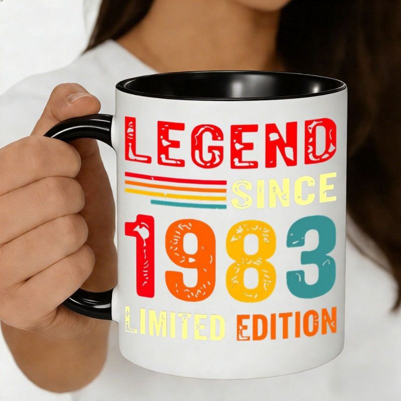 Tailorly Black Accent 11 oz Mug - legend edition 11oz ceramic coffee mug retro style colorful numbered design 1983 birthdays vintage fans