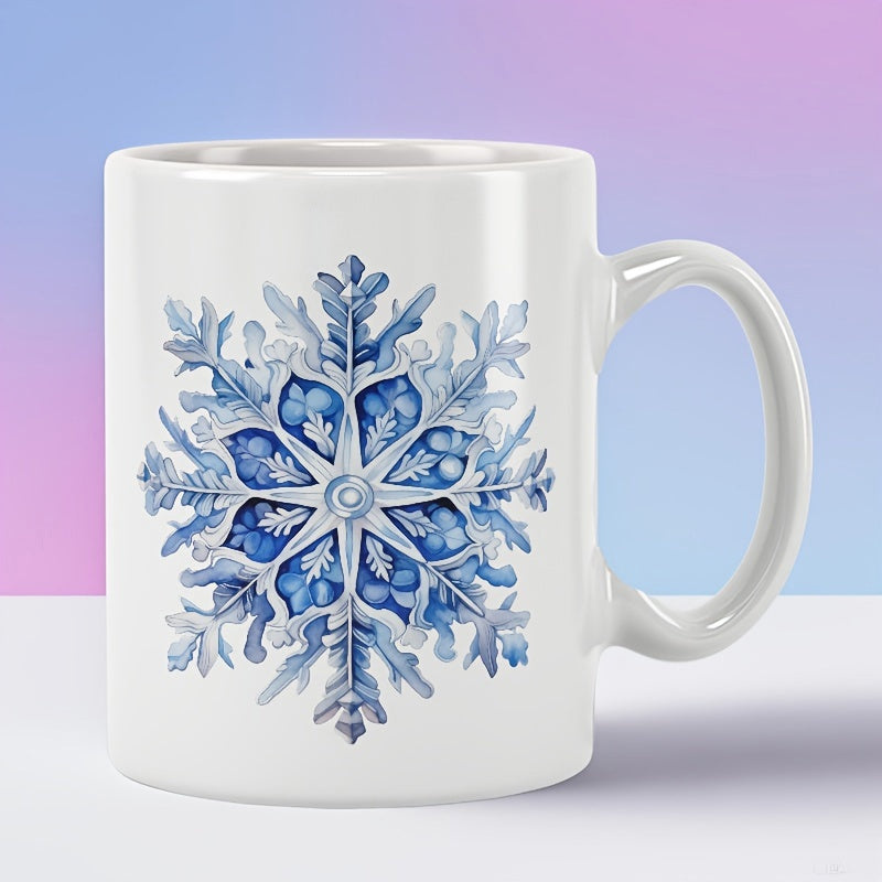 Tailorly White Ceramic 11 oz Mug - Intricate Blue Watercolor Winter Crystal With Elegant Frozen Details Among Icy Patterns Snowflake