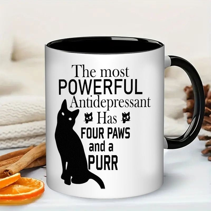 Tailorly Black Accent 11 oz Mug - funny cat with paw print and slogan