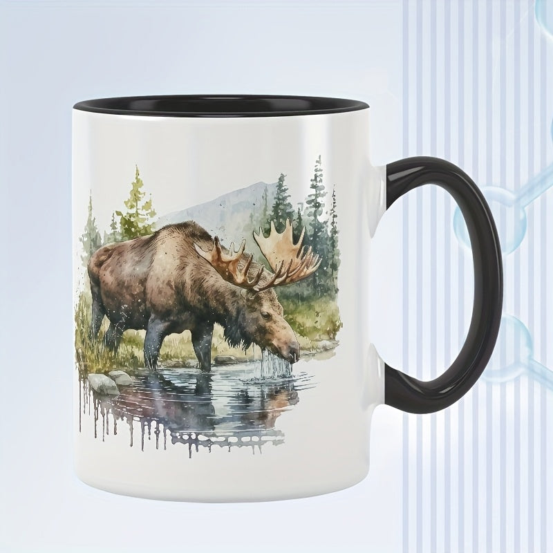 Tailorly Black Accent 11 oz Mug - moose drinking by water