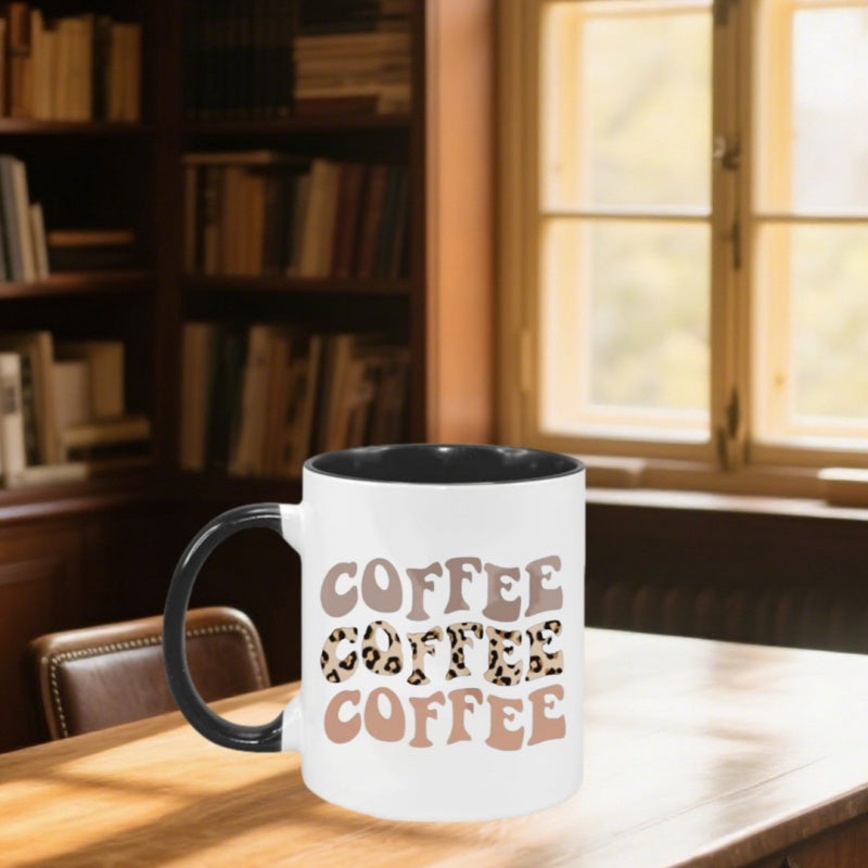 Tailorly Black Accent 11 oz Mug - leopard print coffee lettering leopard spot rim