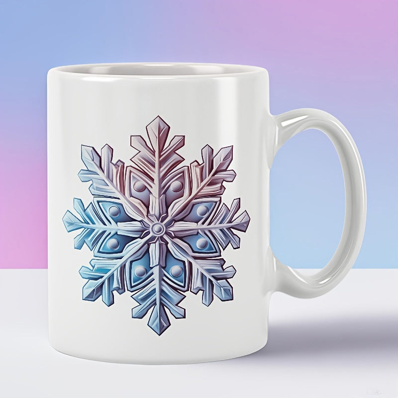 Tailorly White Ceramic 11 oz Mug - Intricate Geometric Crystal With Purple And Blue Gradient Shimmering Metallic Snowflake