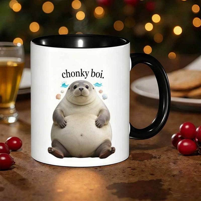 Tailorly Black Accent 11 oz Mug - novelty chunky seal