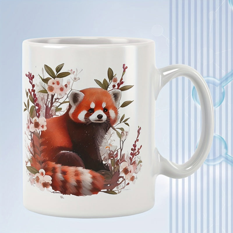 Tailorly White Ceramic 11 oz Mug - Cute Red Panda Resting Among Delicate White Spring Blossom Branches Red Panda