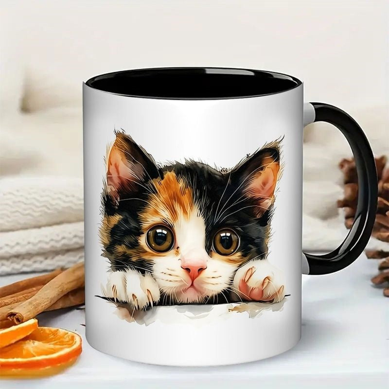 Tailorly Black Accent 11 oz Mug - watercolor cat illustration