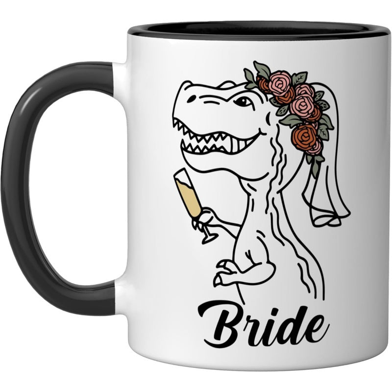 Tailorly Black Accent 11 oz Mug - dinosaur themed bridal party in black and white