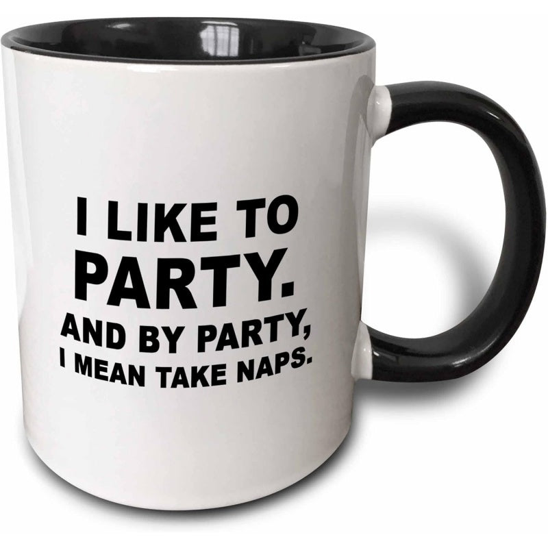 Tailorly Black Accent 11 oz Mug - i like to party and by party i mean take two tone