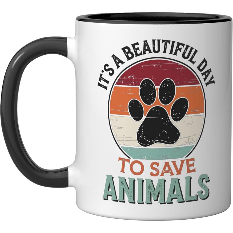 Tailorly Black Accent 11 oz Mug - "its a to save animals" text