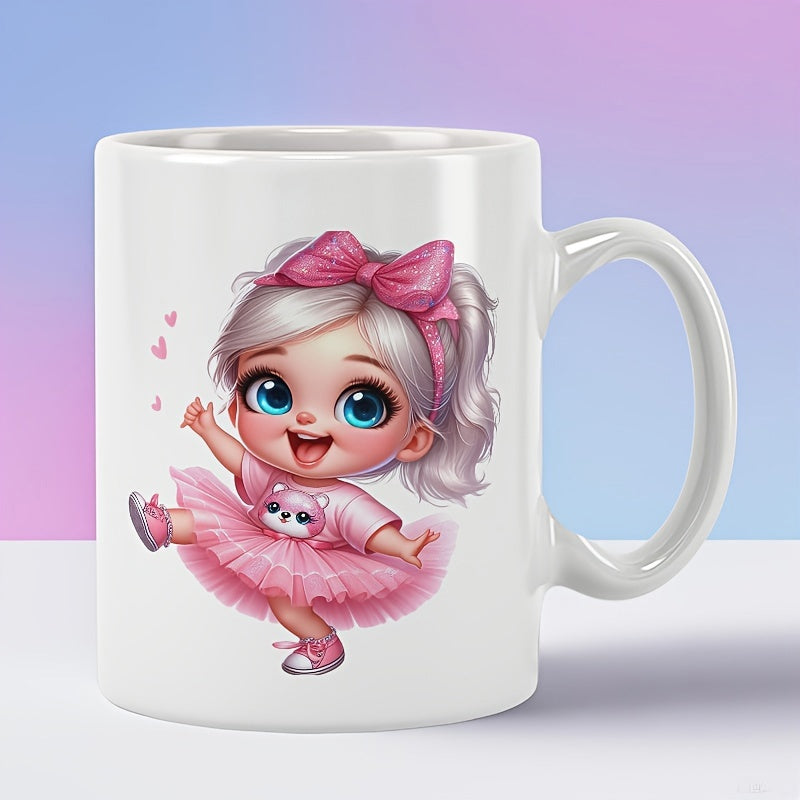 Tailorly White Ceramic 11 oz Mug - Adorable Baby Ballerina Wearing Pink Tutu And Large Bow Dancing Girl