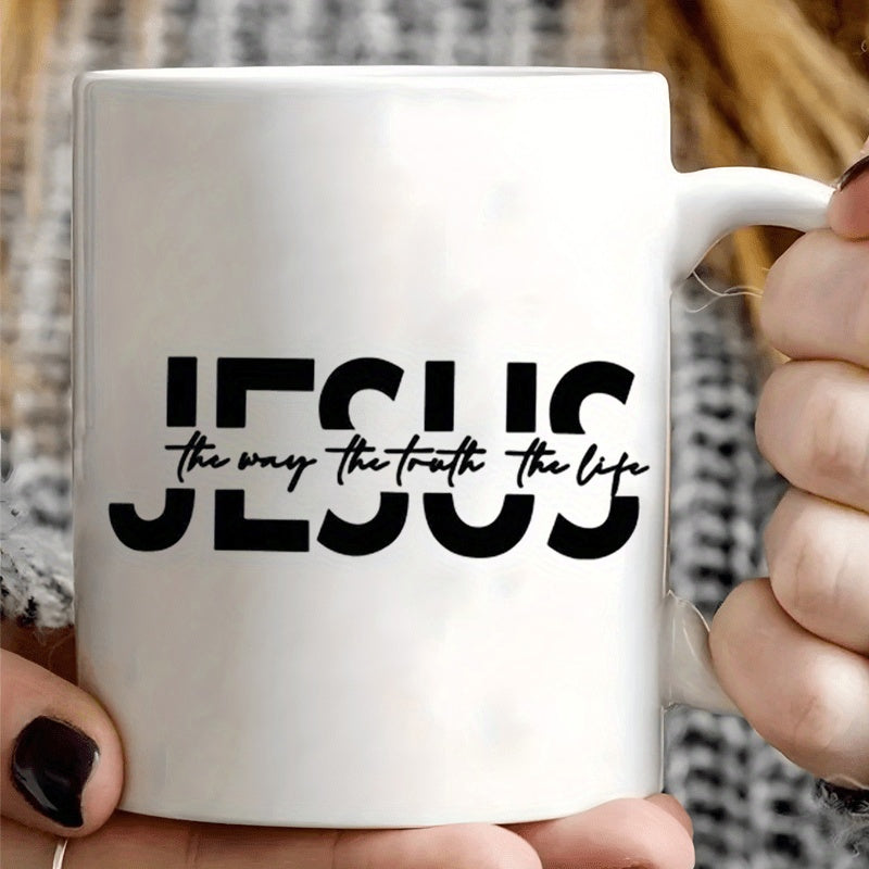 Tailorly White Ceramic 11 oz Mug - Jesus The Way The Truth The Life Bold Minimalist Black Typographic Religious Scripture Design On