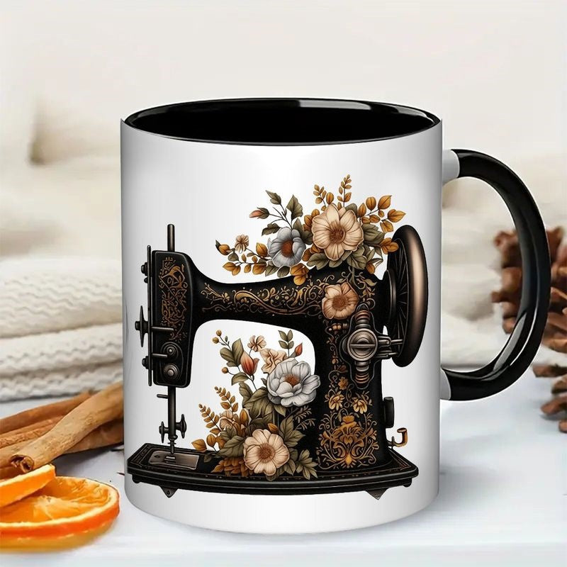 Tailorly Black Accent 11 oz Mug - vintage sewing machine