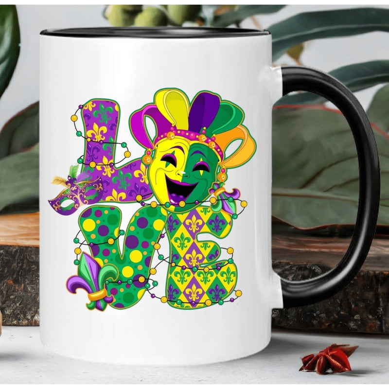 Tailorly Black Accent 11 oz Mug - festive mardi gras design