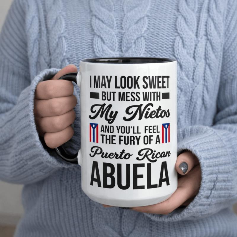 Tailorly Black Accent 11 oz Mug - i may look sweet but mess with my nietos and youll feel the fury of a puerto rican text print