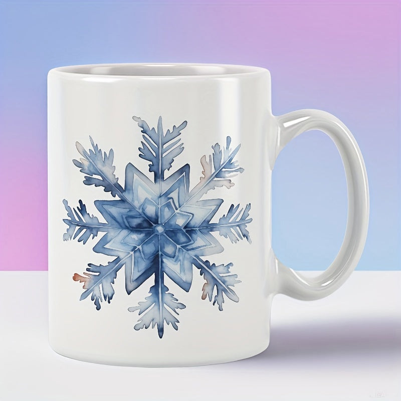 Tailorly White Ceramic 11 oz Mug - Intricate Watercolor Crystal Floating Within A Serene Wintry Atmosphere Snowflake