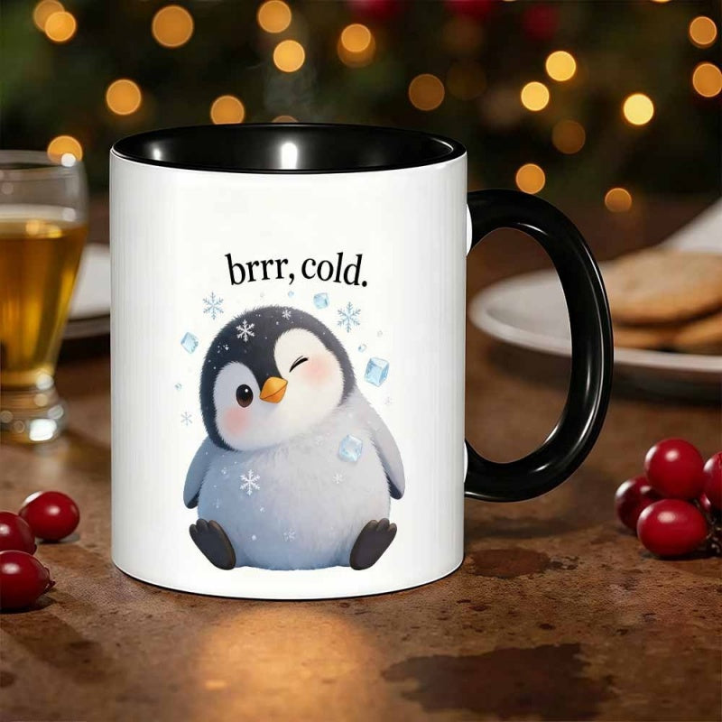 Tailorly Black Accent 11 oz Mug - novelty penguin and snowflake