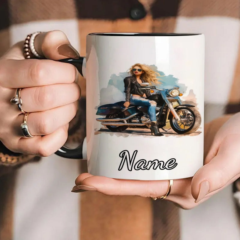Tailorly Black Accent 11 oz Mug - motorcycle cartoon anime