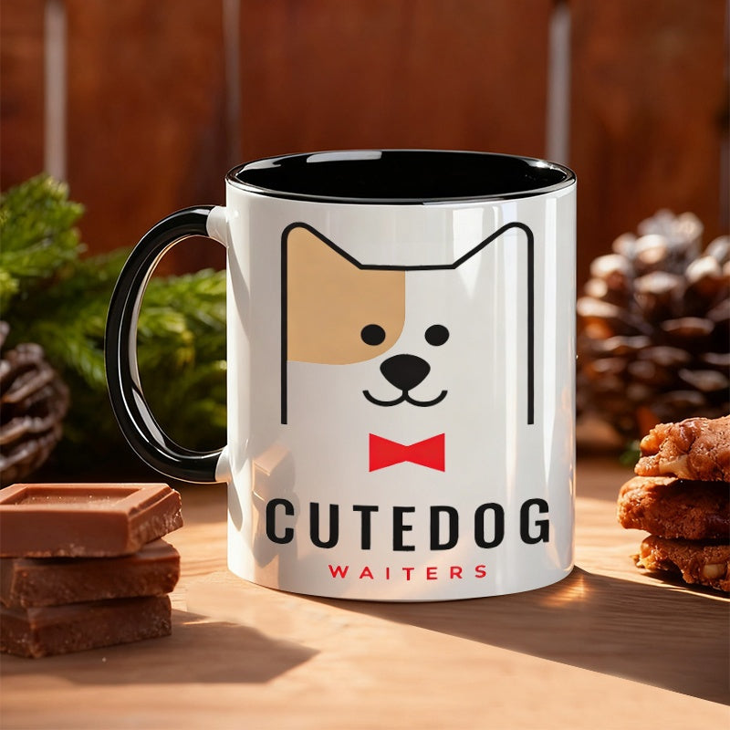 Tailorly Black Accent 11 oz Mug - cartoon dog waiter