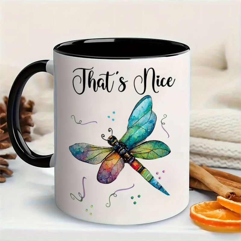 Tailorly Black Accent 11 oz Mug - colorful dragonfly with vibrant abstract swirls