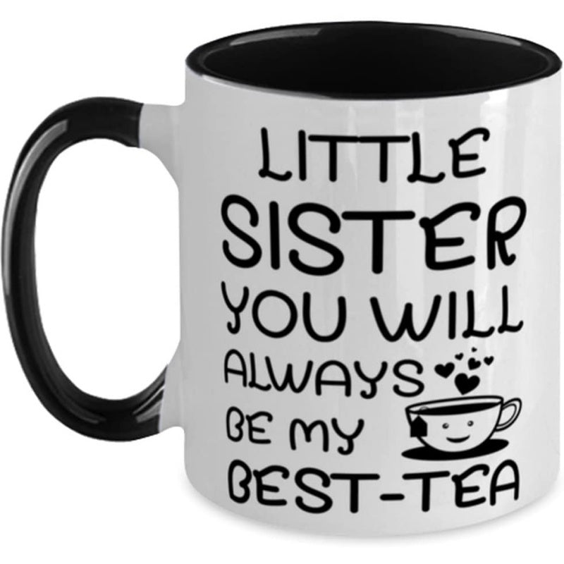 Tailorly Black Accent 11 oz Mug - two tone design， text "little sister"