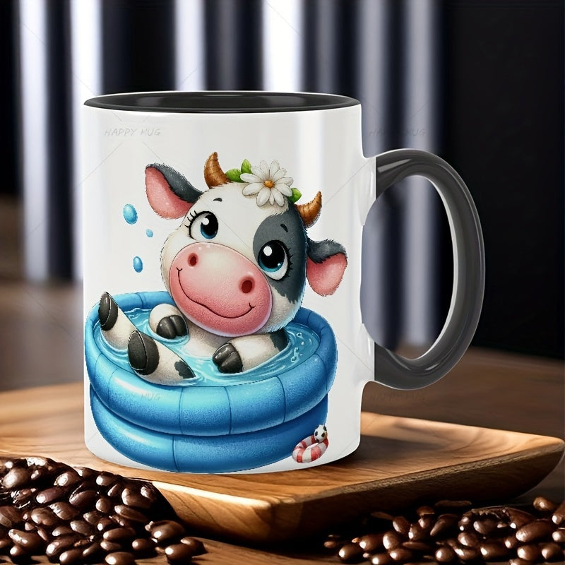 Tailorly Black Accent 11 oz Mug - 1pc piece classic ceramic cup with handle 11 ounce hot cold drinkware suitable for coffee tea milk water for