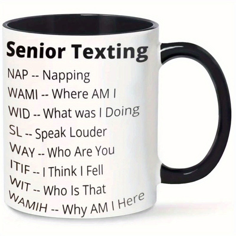 Tailorly Black Accent 11 oz Mug - funny senior texting napping humorous design