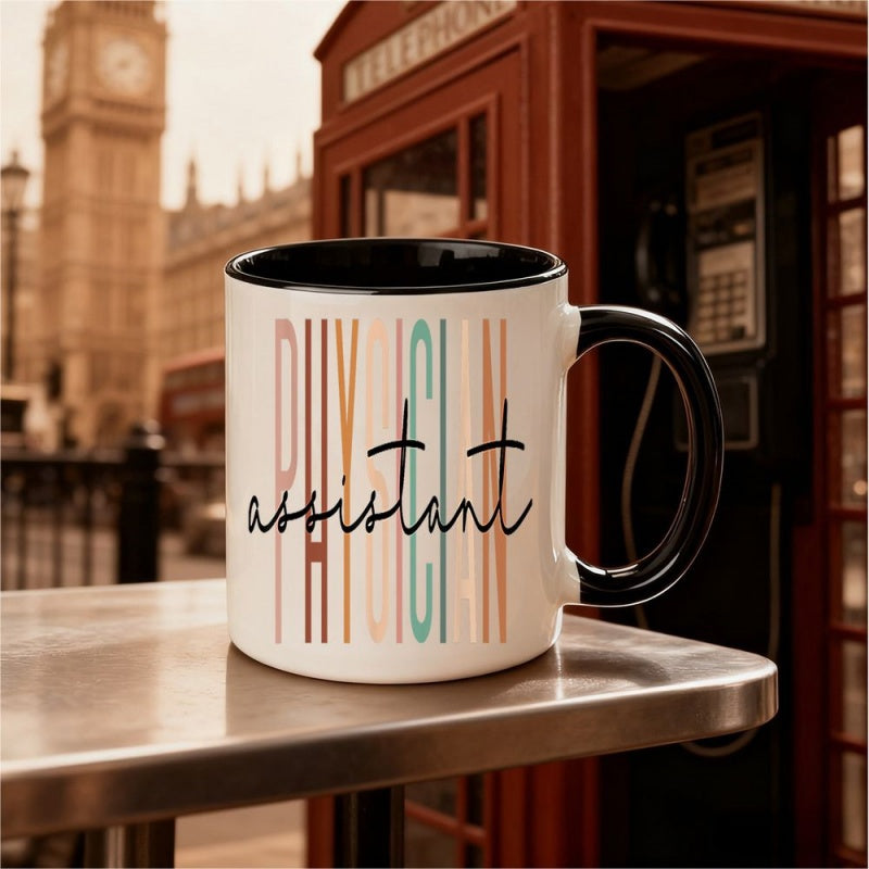 Tailorly Black Accent 11 oz Mug - assistant text suitable for nurses students cursive lettering