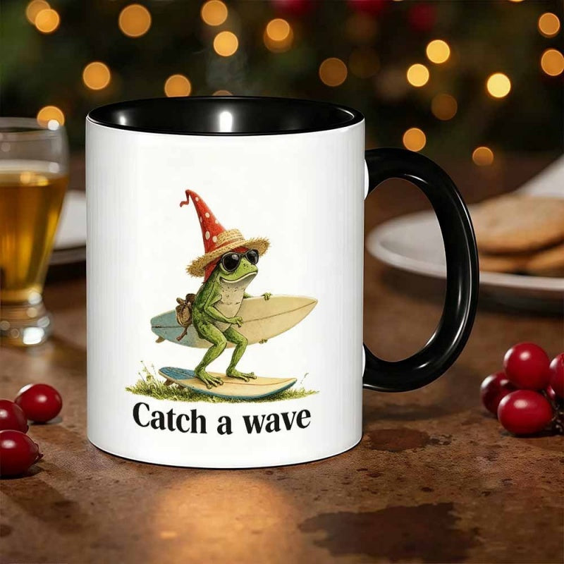 Tailorly Black Accent 11 oz Mug - frog surfing