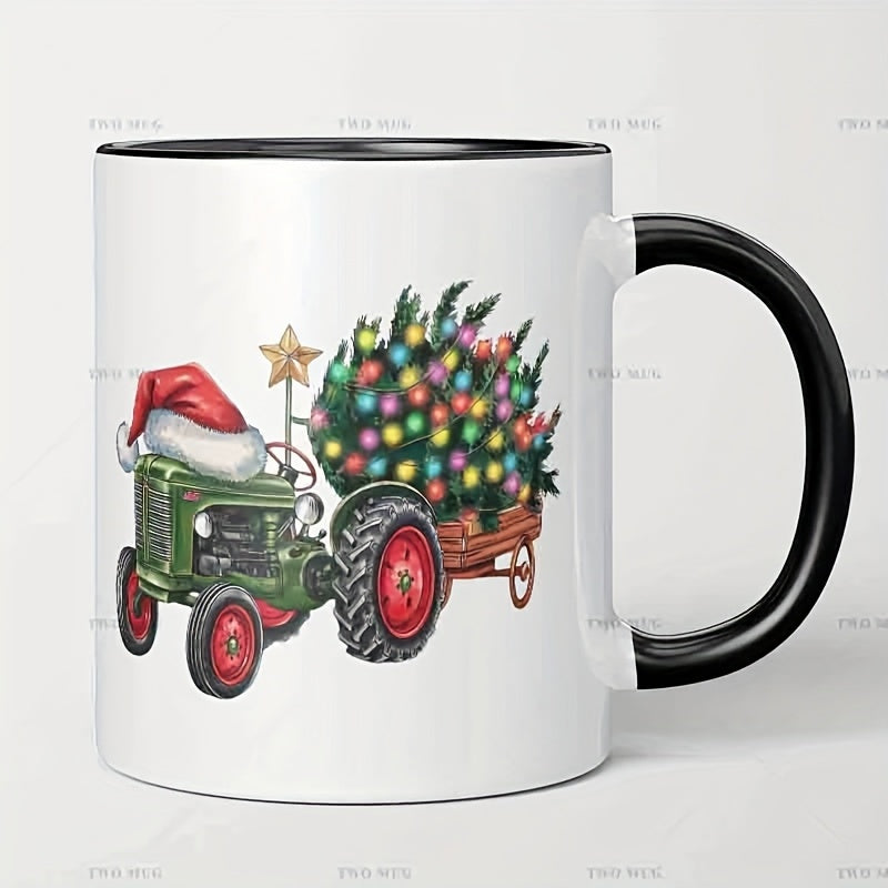 Tailorly Black Accent 11 oz Mug - christmas tractor