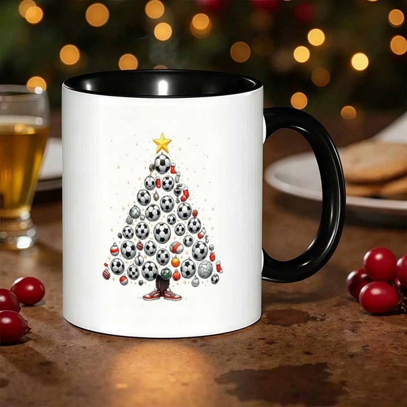 Tailorly Black Accent 11 oz Mug - soccer ball pattern
