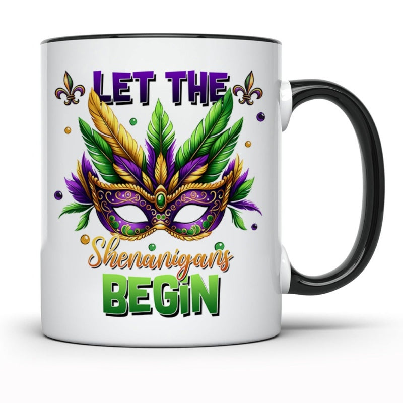 Tailorly Black Accent 11 oz Mug - venetian mask and design in purple