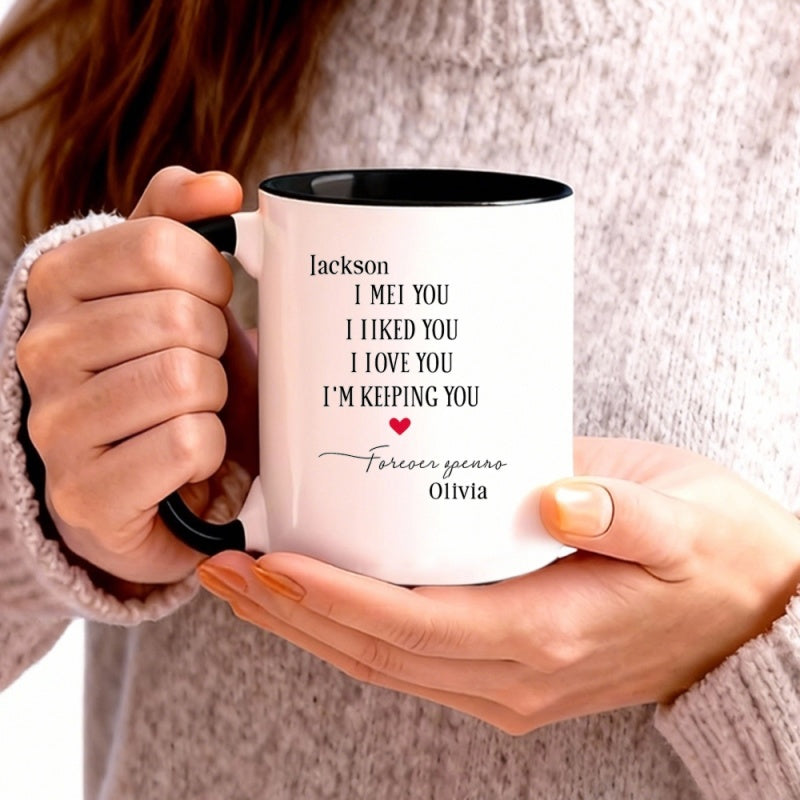 Tailorly Black Accent 11 oz Mug - personalized coffee mug tea cup 11oz name message valentines gifts suitable for boys and girls romantic cup for hot