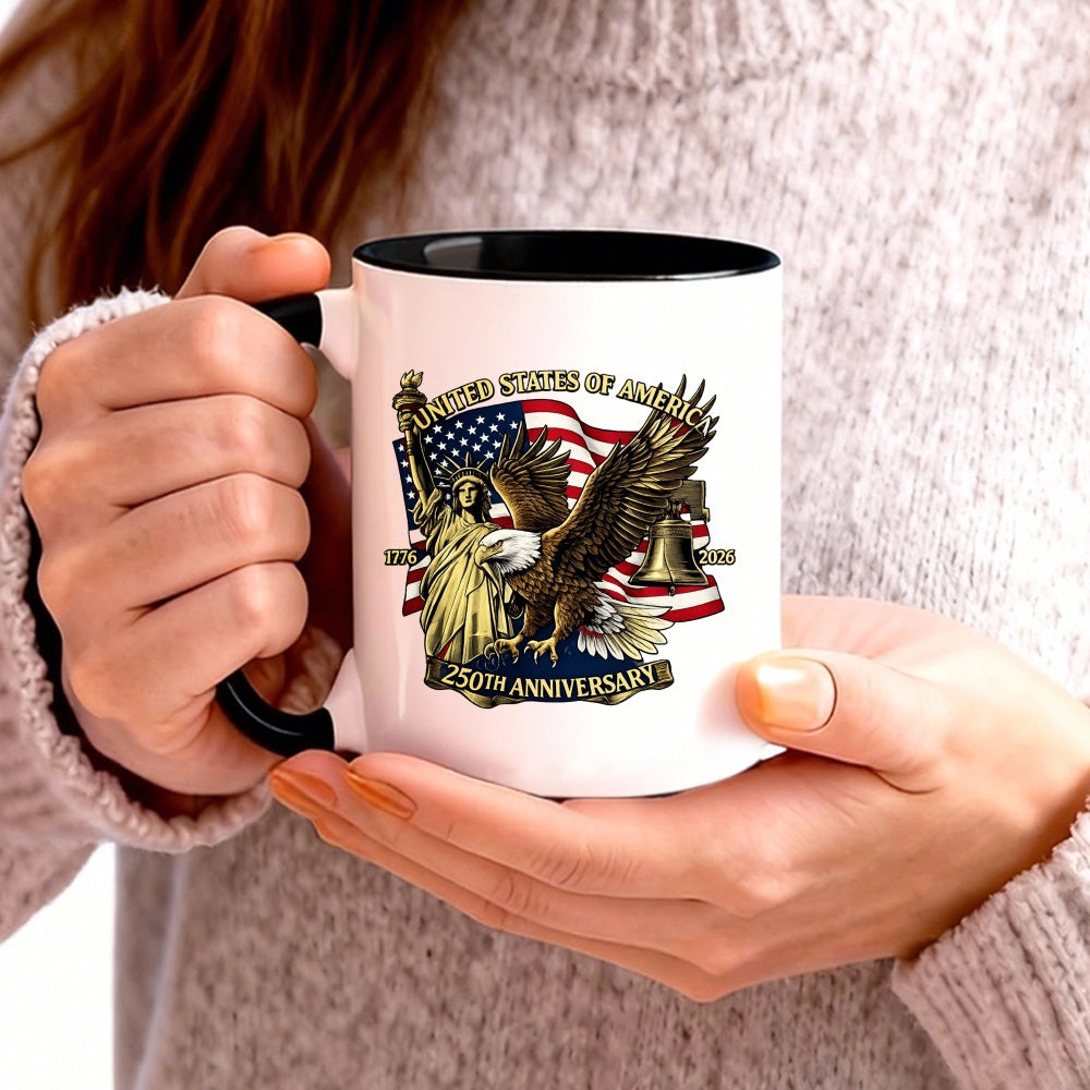 Tailorly Black Accent 11 oz Mug - united states of america 250th anniversary bell flag