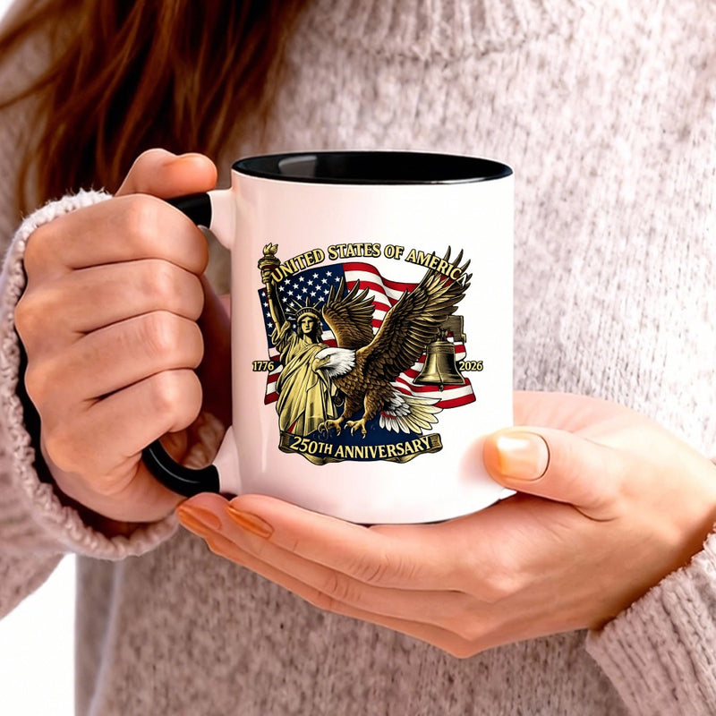 Tailorly Black Accent 11 oz Mug - united states of america 250th anniversary bell flag
