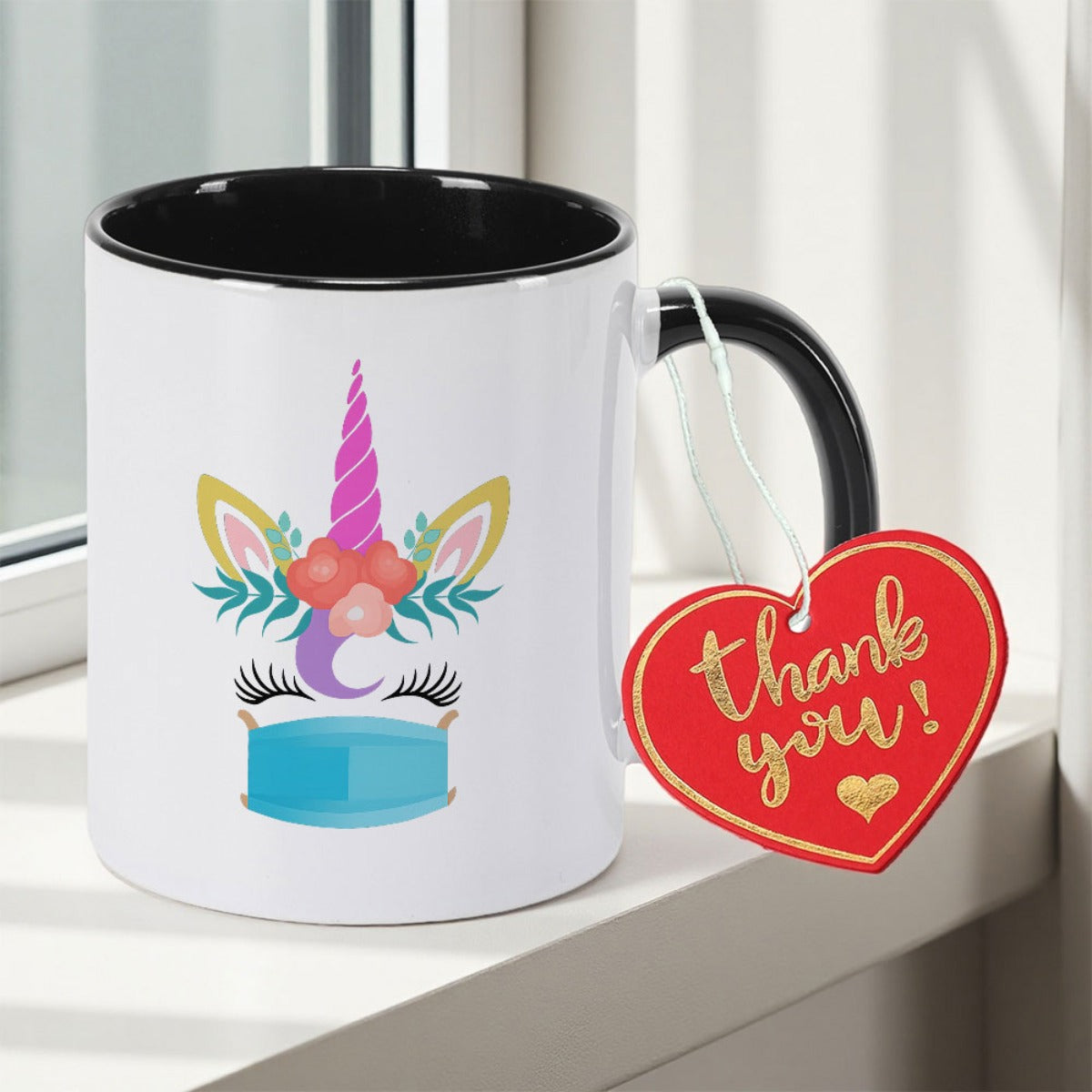 Tailorly Black Accent 11 oz Mug - Floral Print Fantasy Lovers