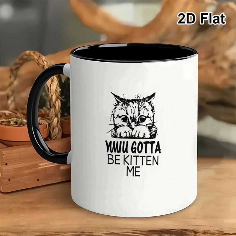 Tailorly Black Accent 11 oz Mug - funny cat graphic "be kitten me" text